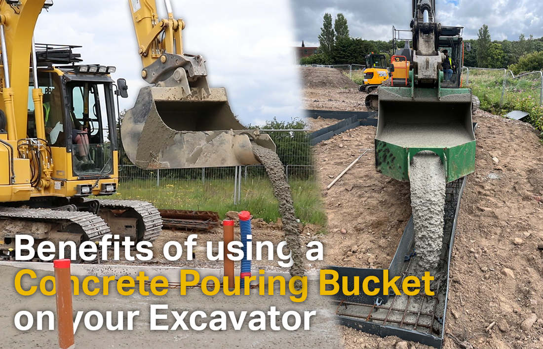 Two Rhinox concrete pouring buckets pouring concrete foundations
