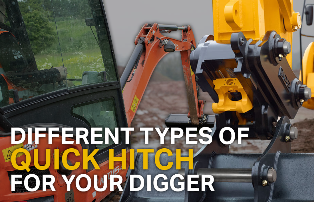Kubota excavator in the background, JCB hydraulic hitch in the foreground