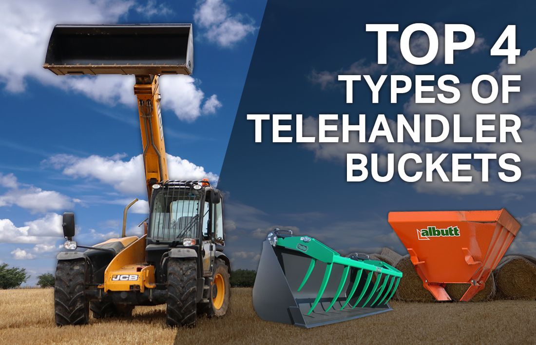 JCB telehandler fitted with a bucket in a field