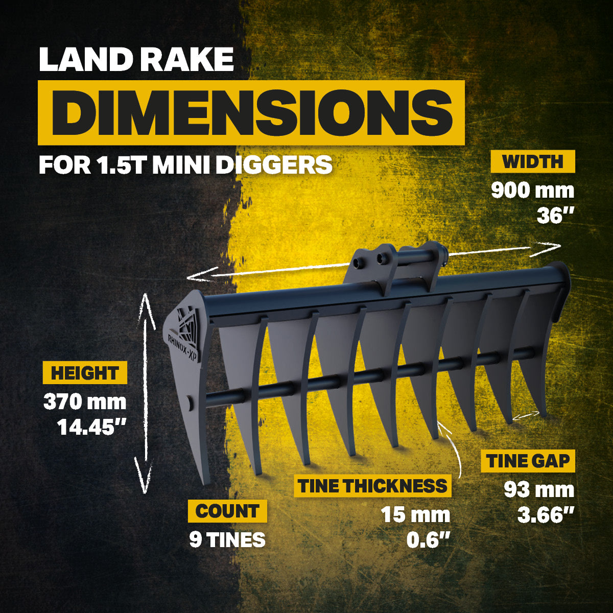 Hanix H15A Land Rake 36" / 900mm Infographic 2