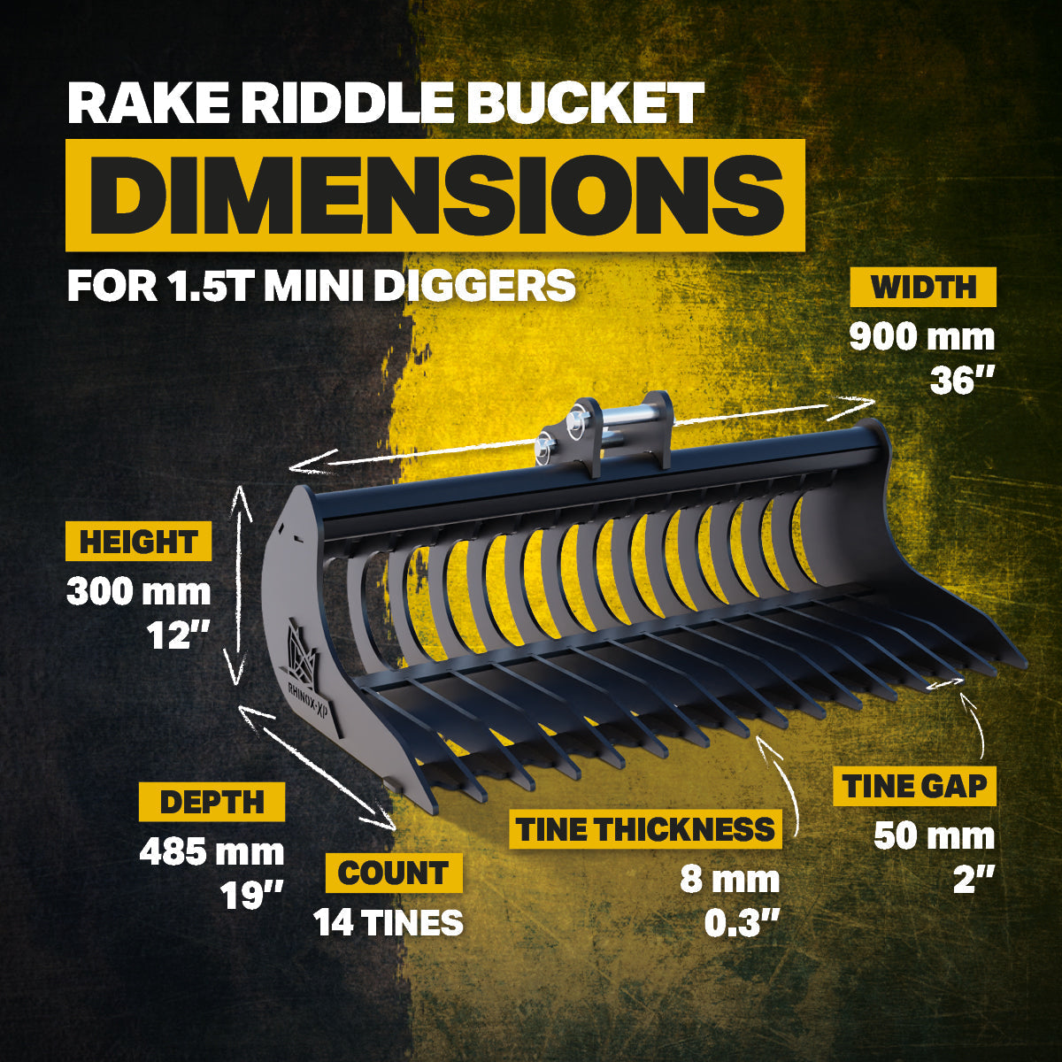 1QM Rake Riddle Bucket - 36" / 900mm Infographic 3