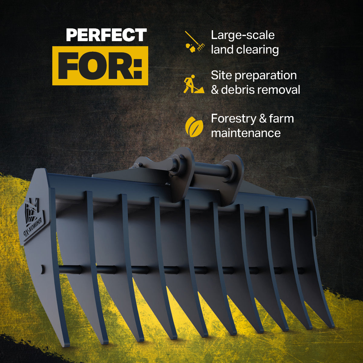 Daewoo Solar 130-2 Land Rake 72" / 1800mm (c/w Pins) Infographic 1
