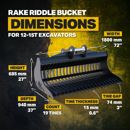 Hyundai HX125 Rake Riddle Bucket (c/w Pins) Infographic 3