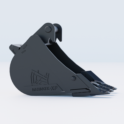 Rhinox Digging Bucket To Suit Safelock SL10 Hitch - 12" - Toothed Bucket Side