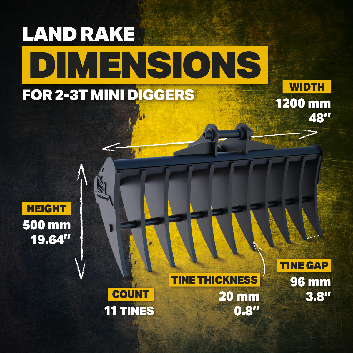 Doosan DX27Z Land Rake 48" / 1200mm Infographic 2
