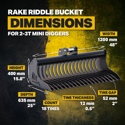 Lehnhoff MS03 Rake Riddle Bucket - 48" / 1200mm Infographic 3