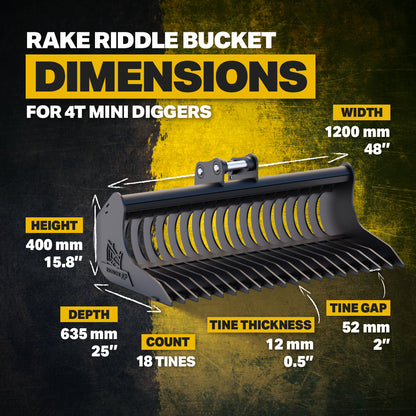 Kobelco SK30 Rake Riddle Bucket - 48" / 1200mm Infographic 3