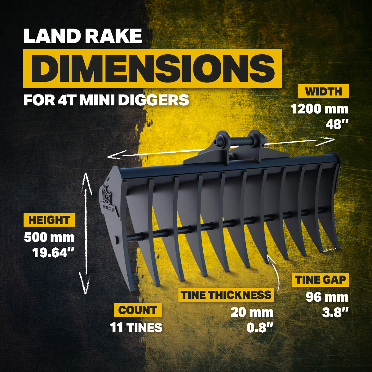 JCB 3CX Compact Land Rake 48" / 1200mm Infographic 2