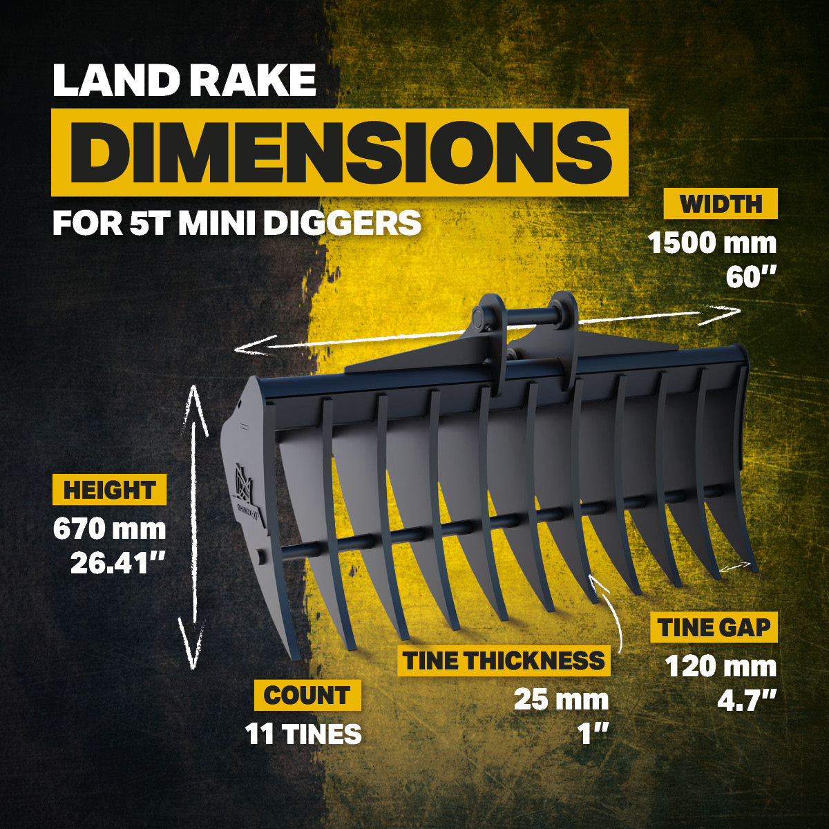 Komatsu PC50MR Land Rake 60" / 1500mm Infographic 2