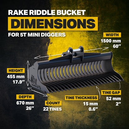 JCB 8080 ZTS Rake Riddle Bucket - 60" / 1500mm Infographic 3