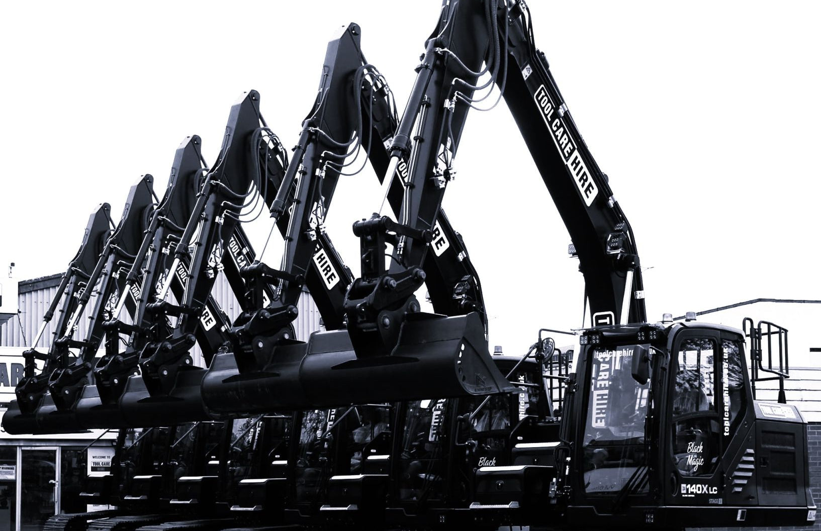 Tool Care Hire Devon - Fleet of New Excavators fitted with Rhinox Grading Buckets