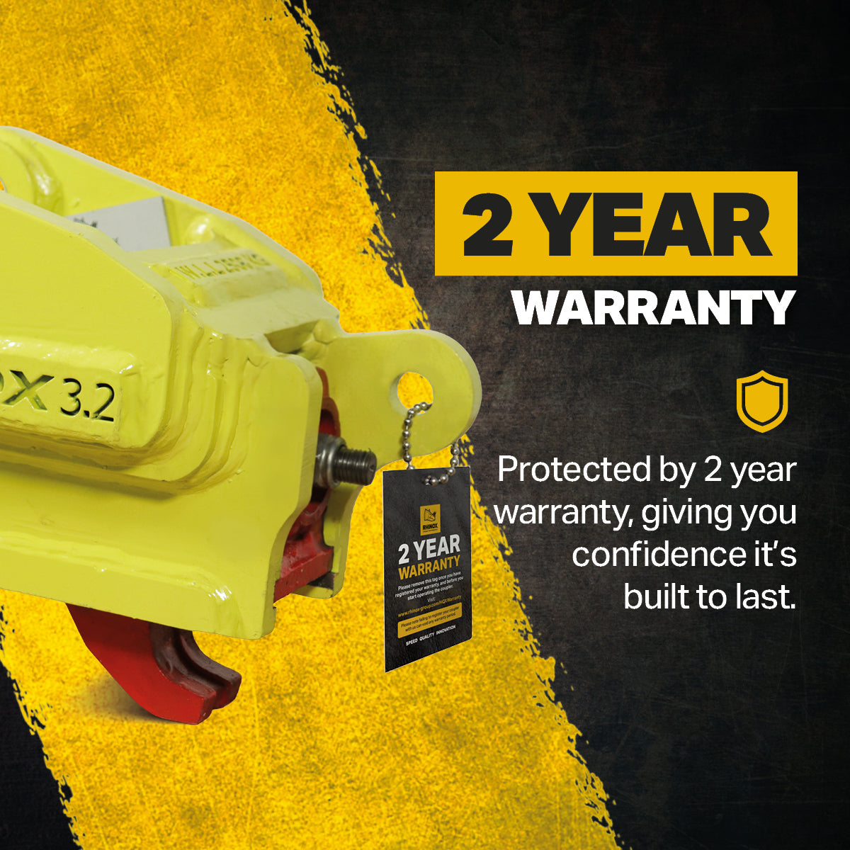 2-3T Fabricated Hydraulic Quick Coupler Infographic - 2 Year Warranty