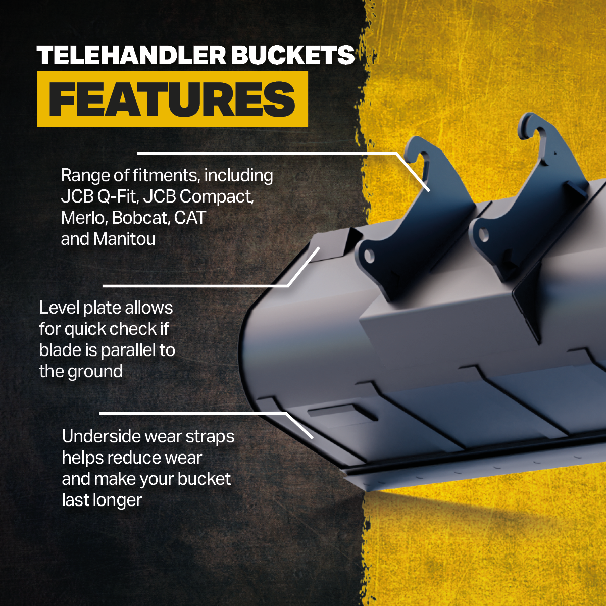 JCB Q-Fit Telehandler Bucket / Loadall Bucket - 90" wide / 1 cubic metre capacity product infographic 2